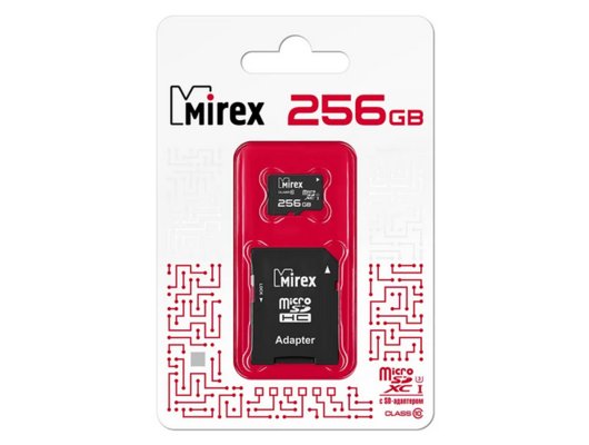 Карта памяти Mirex microSDXC 256Gb Class 10 UHS-IU3+адаптер(13613-AD3UH256)